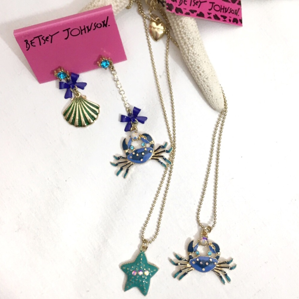 Betsey Johnson Blue Crab Earrings and Necklace Set New HTF